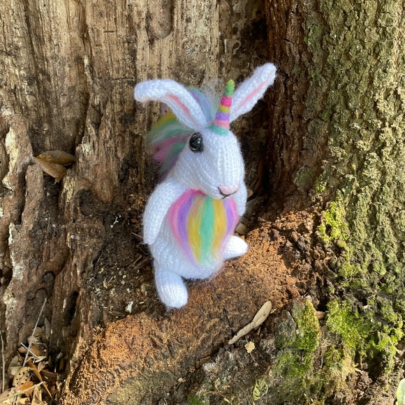 Hand crafted knit and needle felted unicorn magical bunny rabbit stuffed animal - Picture 9 of 11